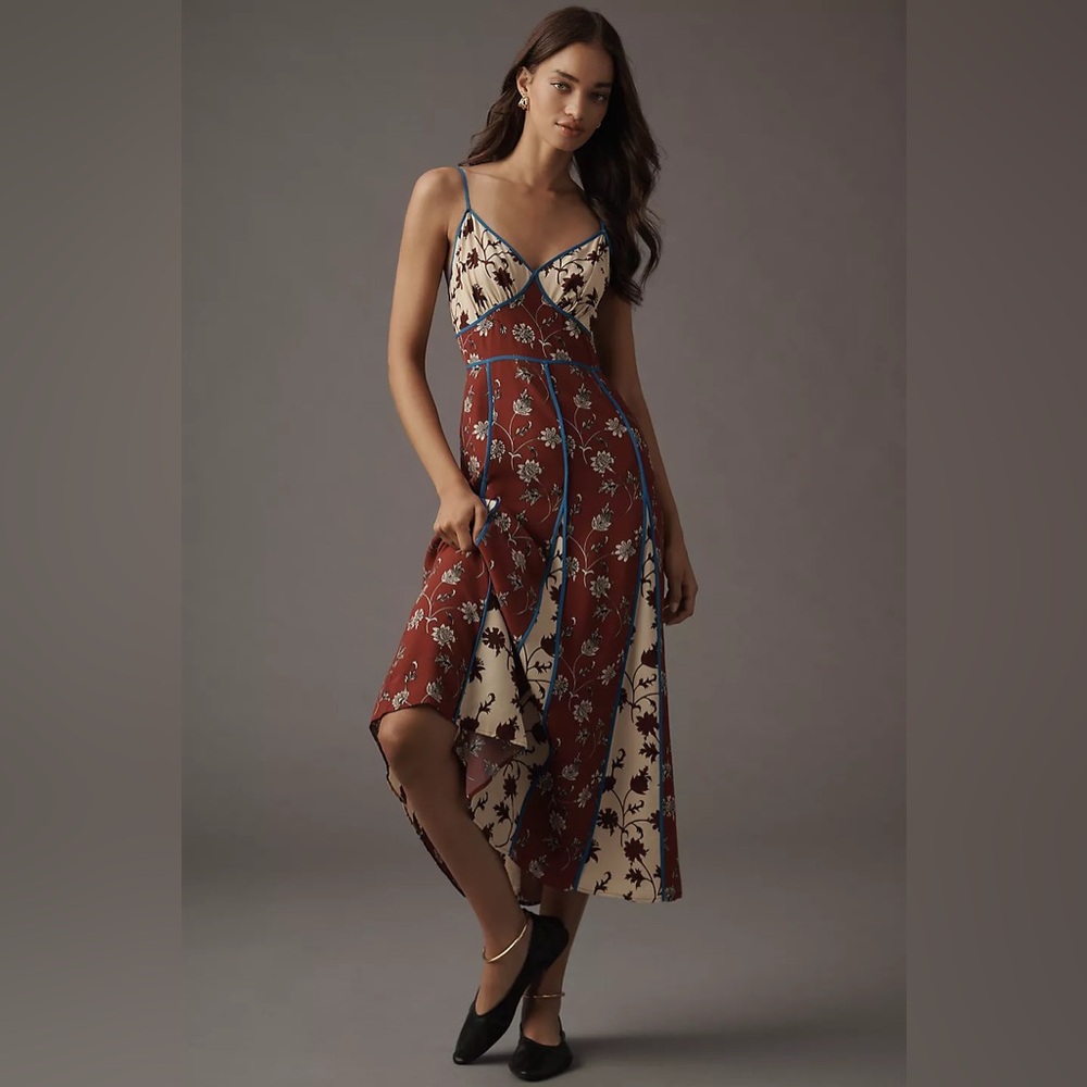 Anthropologie Red and Cream Floral Dress